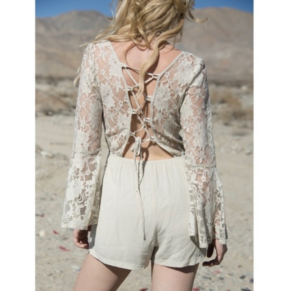 Lace up Romper Bell Sleeves